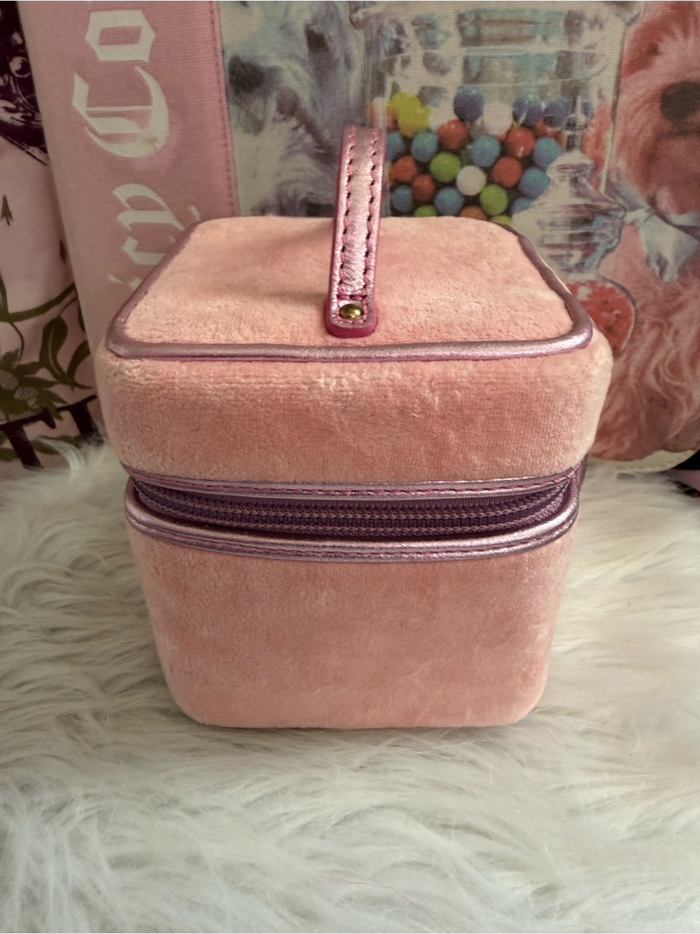 Rare Vintage 2007 Juicy Couture Pink Velour Micro Mini Case and Barrel Bag - Picture 4 of 16